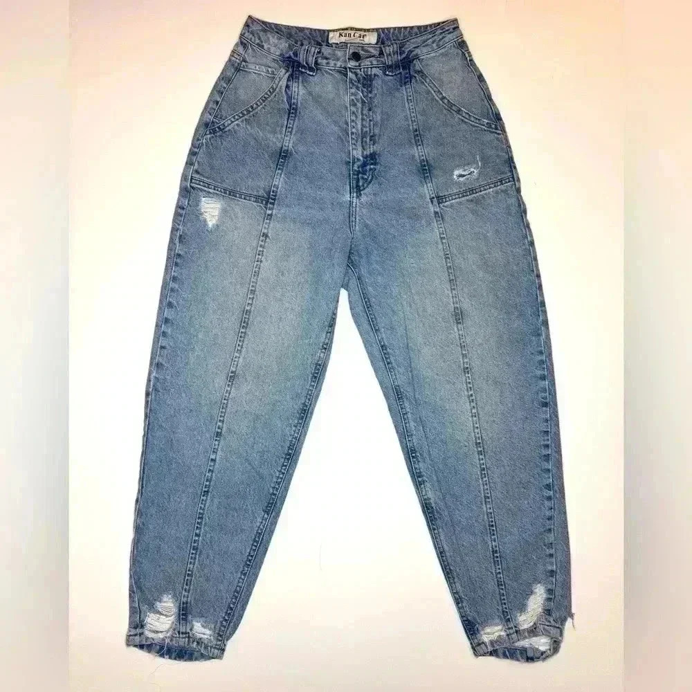 KanCan Womens Light Wash High Rise Tapered Barrel Jeans Size 7